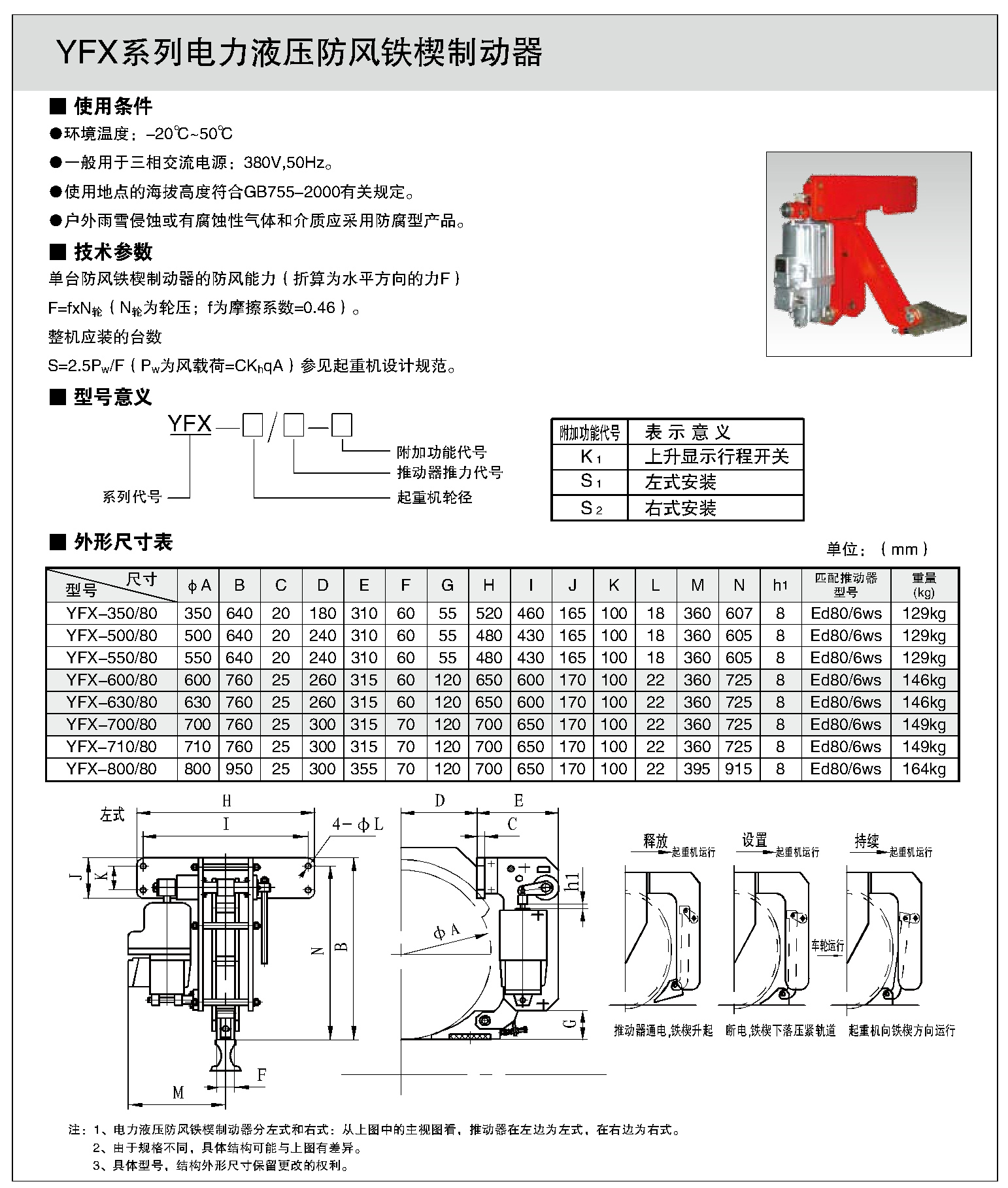 YFX系列電力液壓防風鐵契制動器